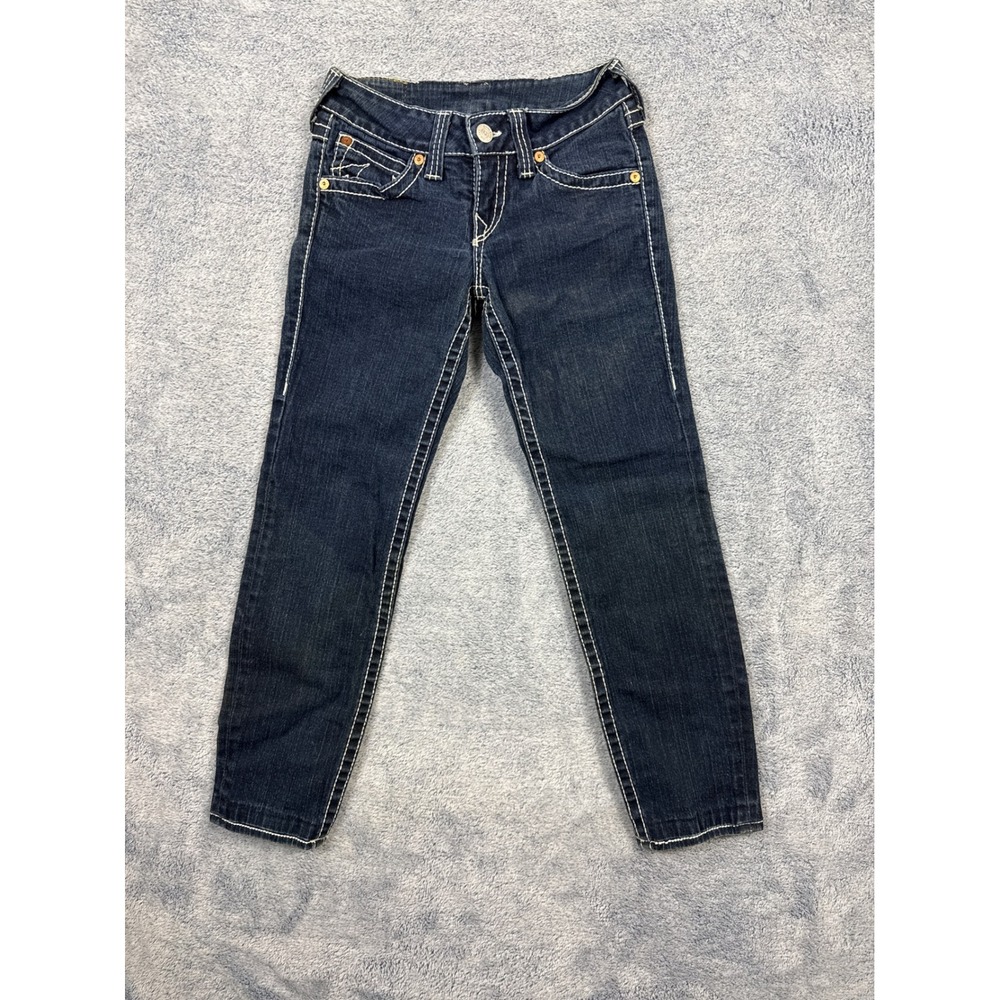 True Religion Girls 26 Dark Blue Julie Big T Skinny Jeans Contrast Stitch Y2K